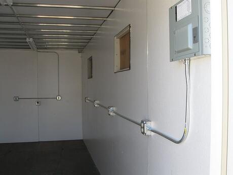 Interior of insulated conex container data center. Interior of insulated conex container data center.