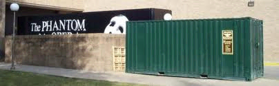 Modified shipping container used as storage at film set. Modified shipping container used as storage at film set.