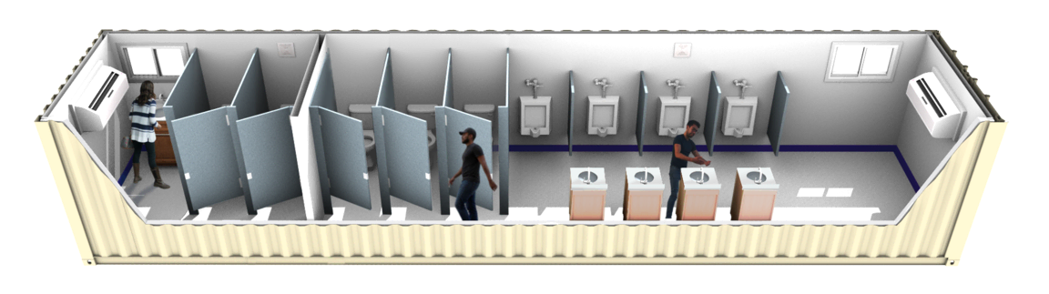 40-foot shipping container converted into a portable restroom