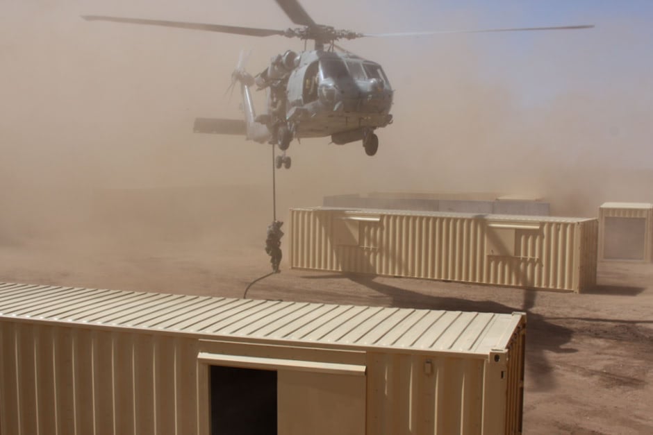 shipping container MOUT with helicopter 