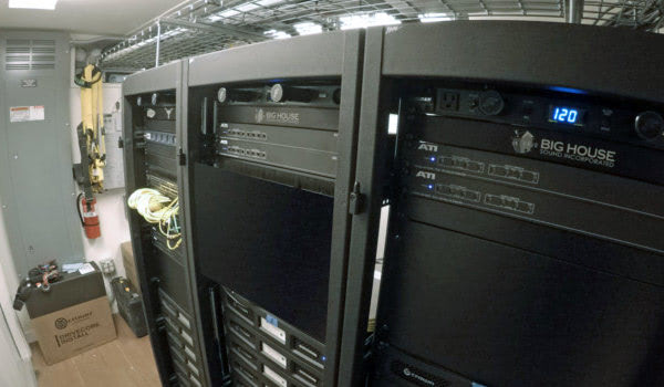 Audio equipment stays cool in a shipping container-based equipment enclosure. Audio equipment stays cool in a shipping container-based equipment enclosure.
