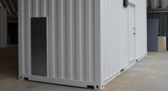 Pass through or utility port on the side of the modular shelter Pass through or utility port on the side of the modular shelter