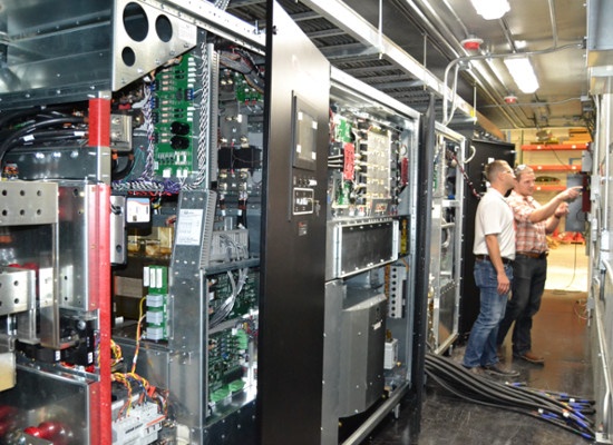 Interior of UPS system housed in a modular equipment shelter. Interior of UPS system housed in a modular equipment shelter.