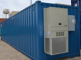 Exterior of modular shelter used in water treatment.