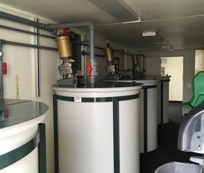Water treatment equipment safe inside a conex modular shelter.