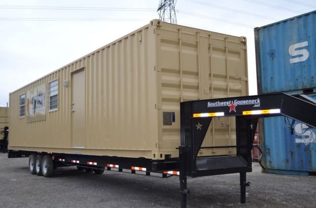 Falcon Structures placed this container-based workforce housing unit on a chassis for frequent moves