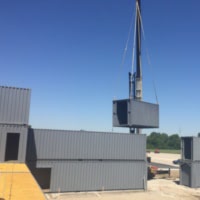 Crane assembles Fortress Obetz with modular construction.