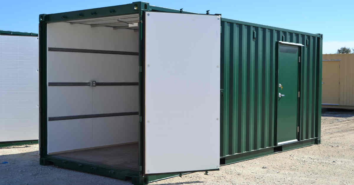 Climate controlled shipping container with insulated cargo doors and personnel door