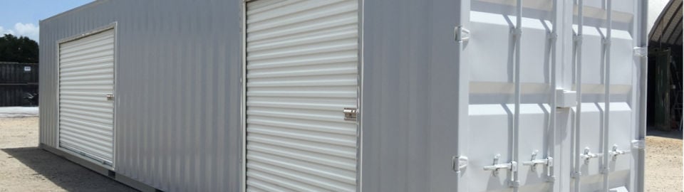 Banner for portable storage container; includes overhead doors. Banner for portable storage container; includes overhead doors.