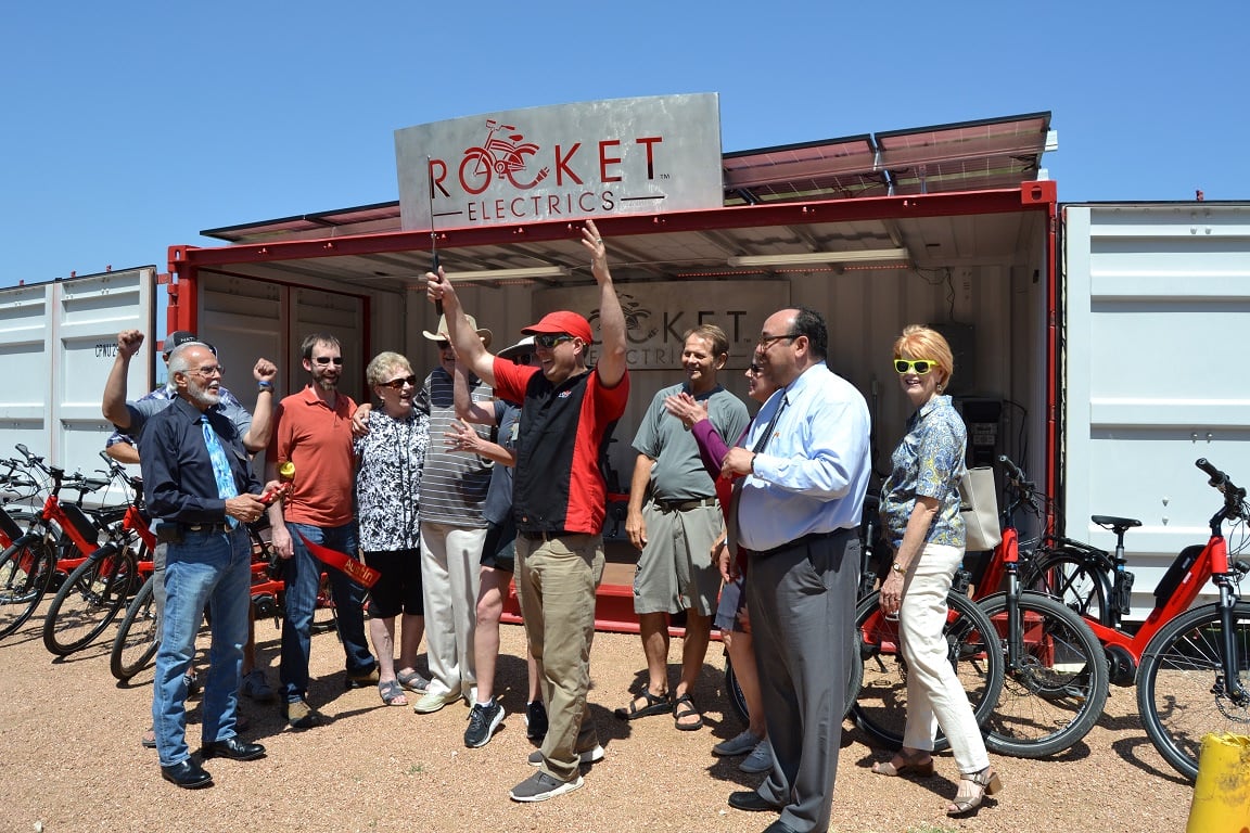 Opening of ebike rental store inside a shipping container