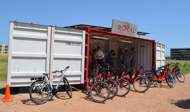 Rocket Electrics' new container-based store front for their e-bike business.