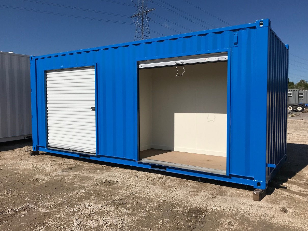 Shipping container modified to store landscaping equipment