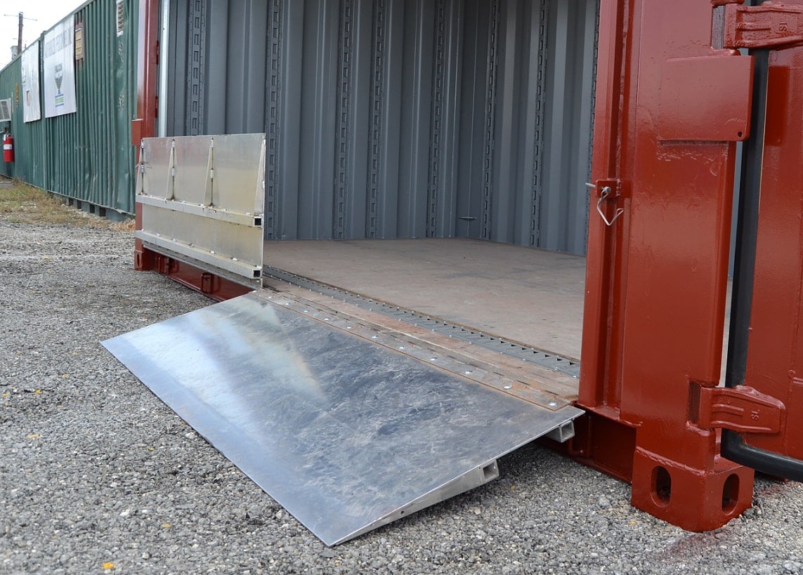 Custom folding ramps for storage containers