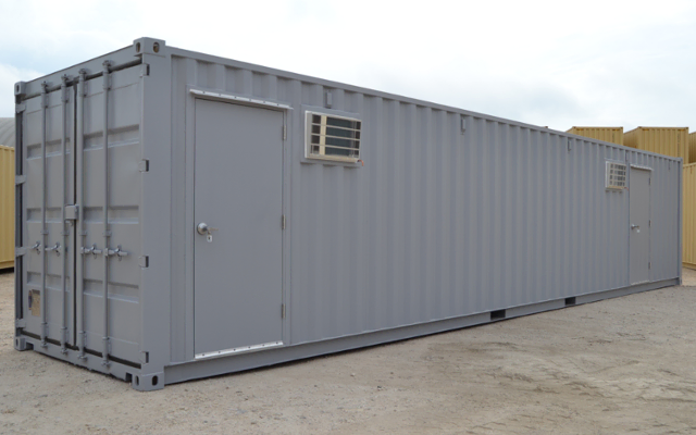 Exterior of onsite storage container with doors. Exterior of onsite storage container with doors.