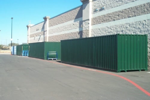 Storage containers holding overflow warehouse goods. Storage containers holding overflow warehouse goods.