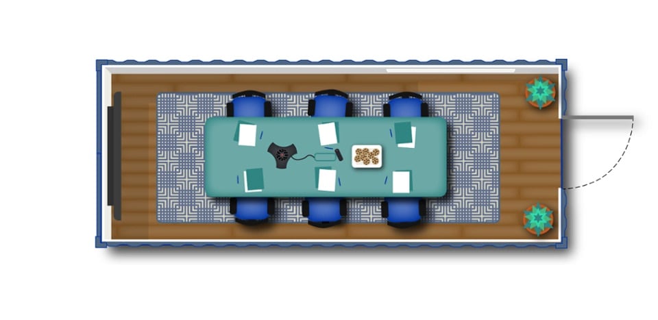 Floorplan for small shipping container conference room.