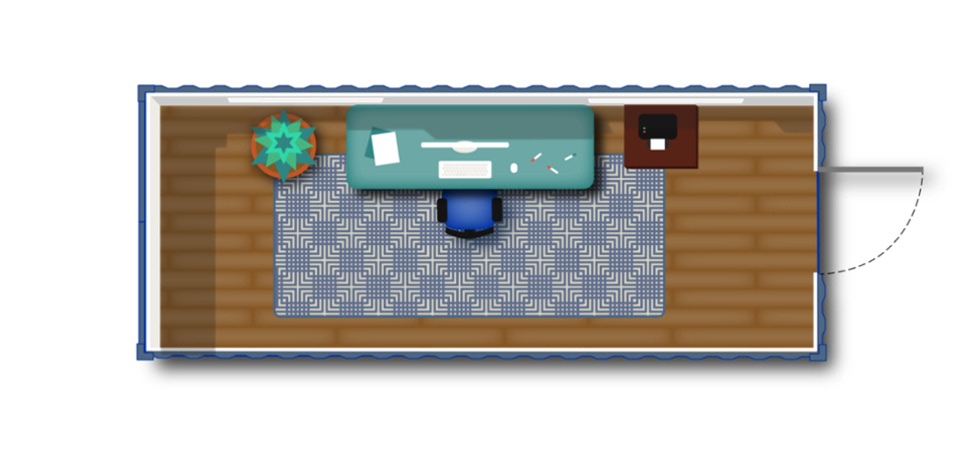 Floorplan for small shipping container office; ideal for remote workers.