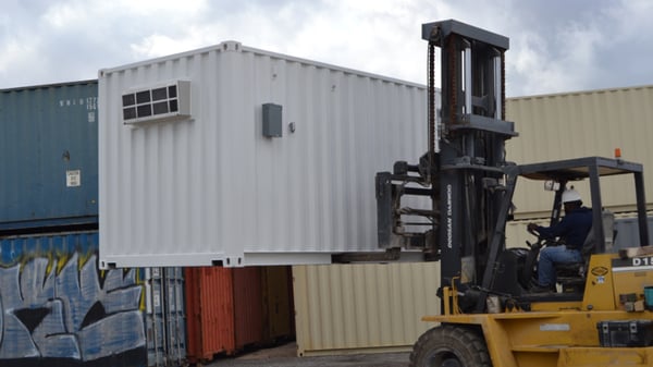 Mobile container offices can be dropped off with a forklift in less than an hour.