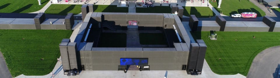 Aerial shot of largest shipping container based building in the United States Aerial shot of largest shipping container based building in the United States
