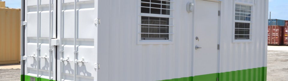 Shipping container modified into mobile sales office. Shipping container modified into mobile sales office.