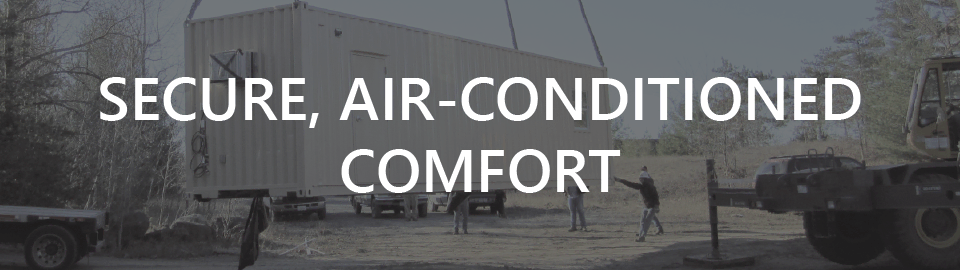 Banner for conex container-based workforce housing: secure air-conditioned comfort Banner for conex container-based workforce housing: secure air-conditioned comfort