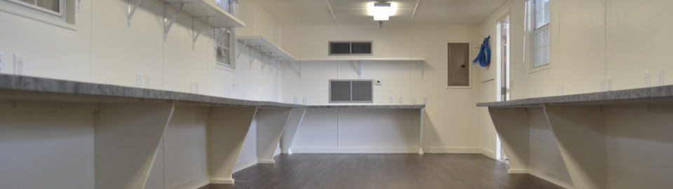 Interior space of two shipping containers modified into an office Interior space of two shipping containers modified into an office