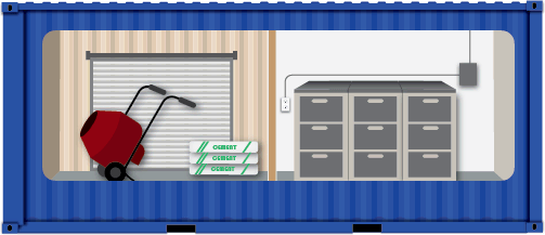 Illustration of onsite storage container for construction.