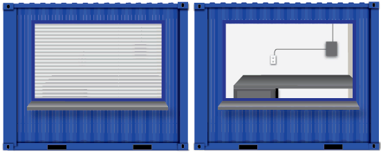 Concepts for 10-foot container security booths.
