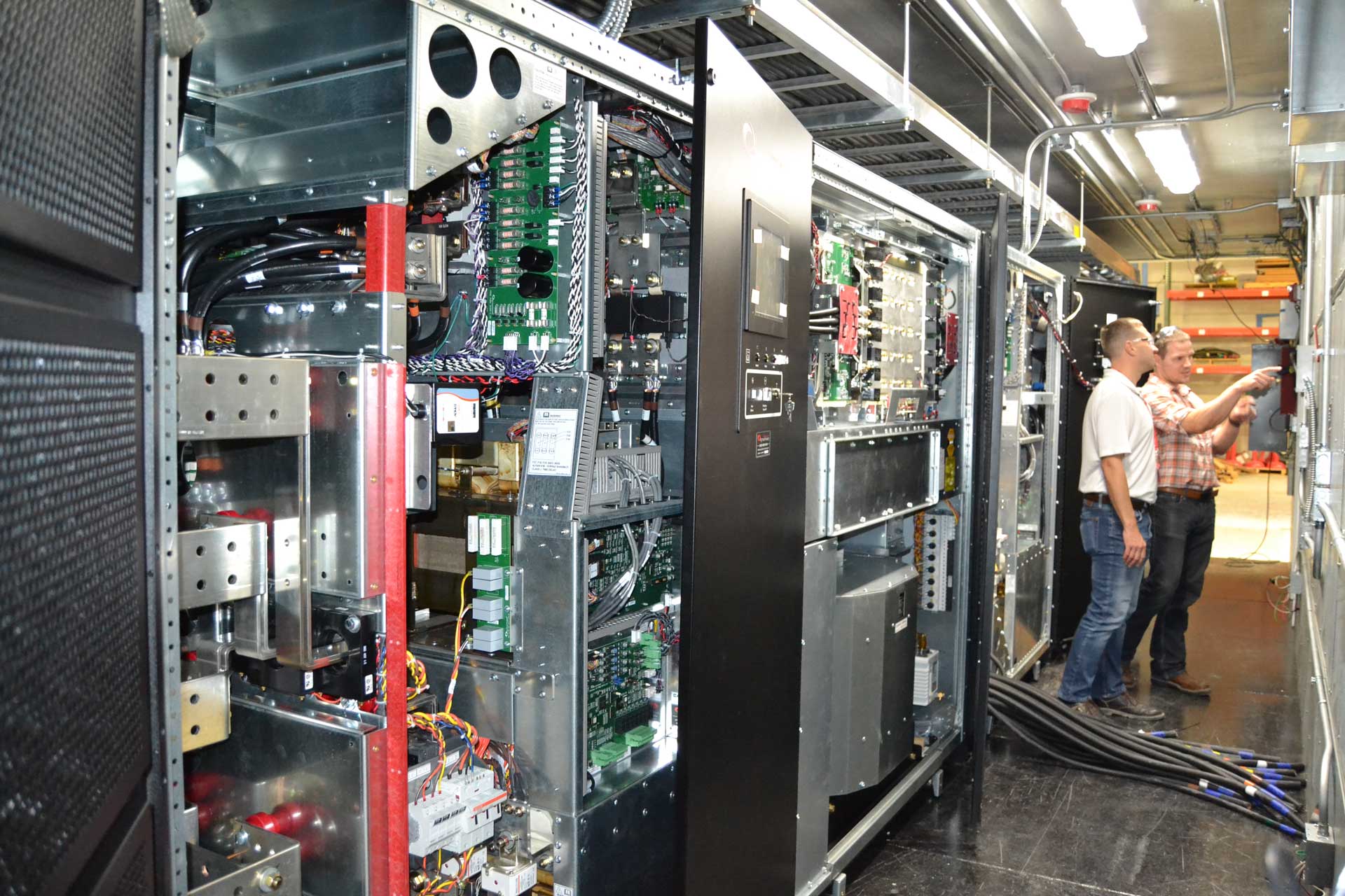 Interior of UPS system housed in a modular equipment shelter