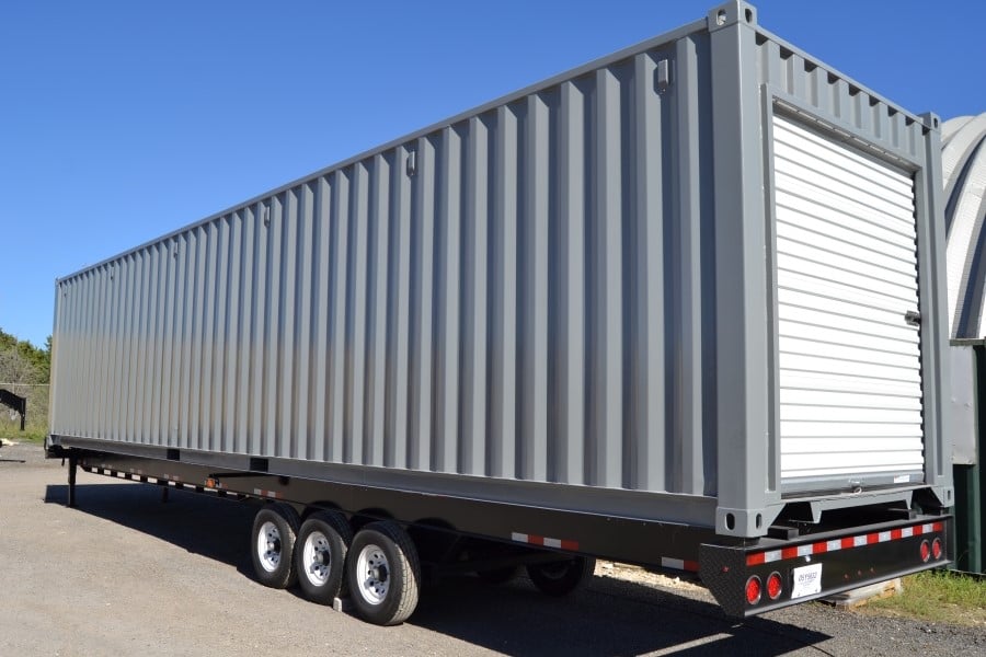 Shipping container on a chassis