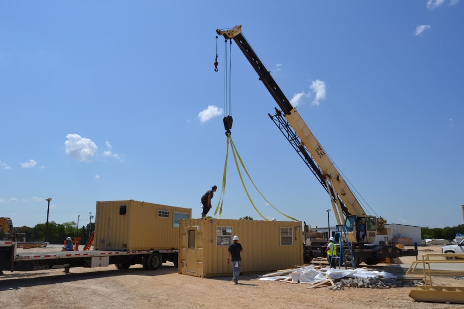 Shipping Container Set Up by Crane