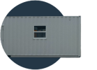 40-Foot Open Office shipping container side view in circular cutout
