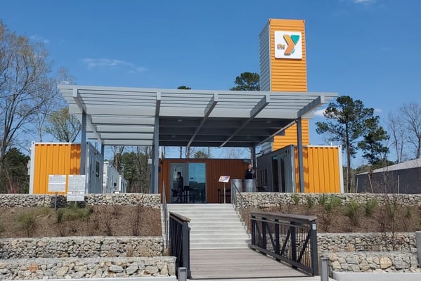 shipping container-based Holcomb Family YMCA in Spring, Texas