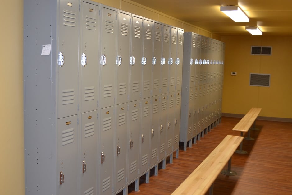 locker room design in a shipping container