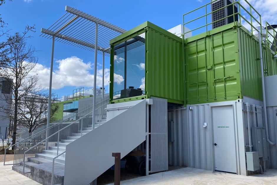 The Pitch in Austin, Texas building with shipping containers