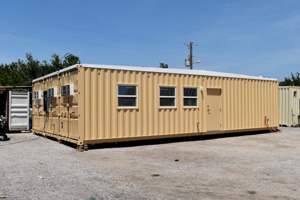 beige colored triple wide container workspace