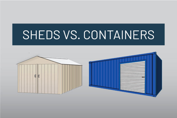 white shed and blue container graphic rendering