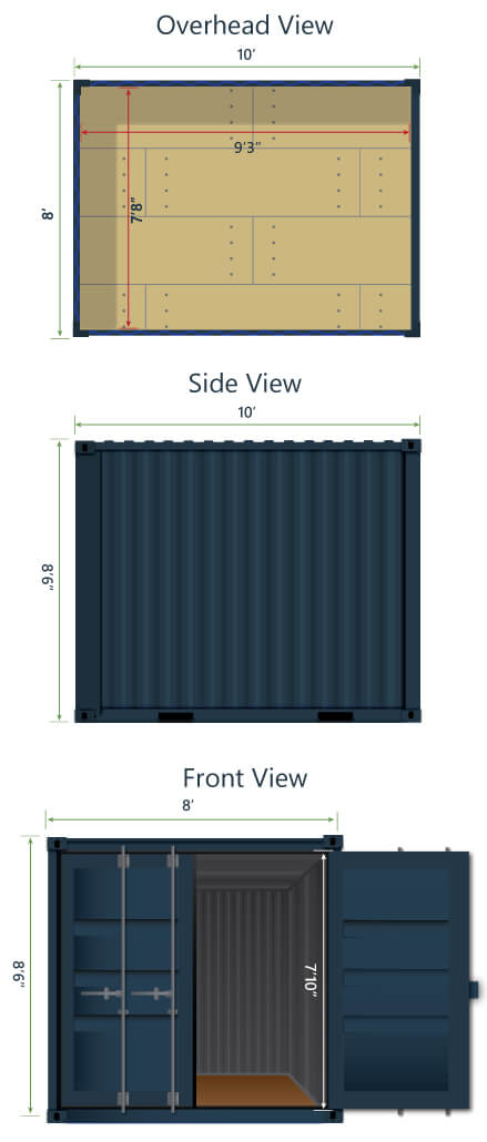 10ft shipping container interior exterior dimensions