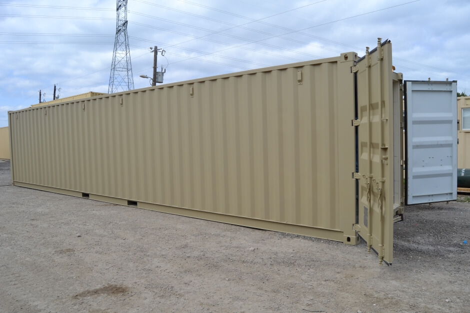 construction storage container with cargo doors open 