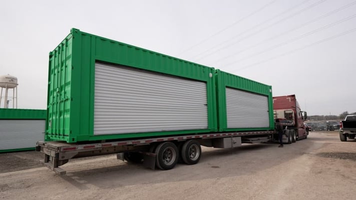 Green Shipping Containers with Roll Up Doors