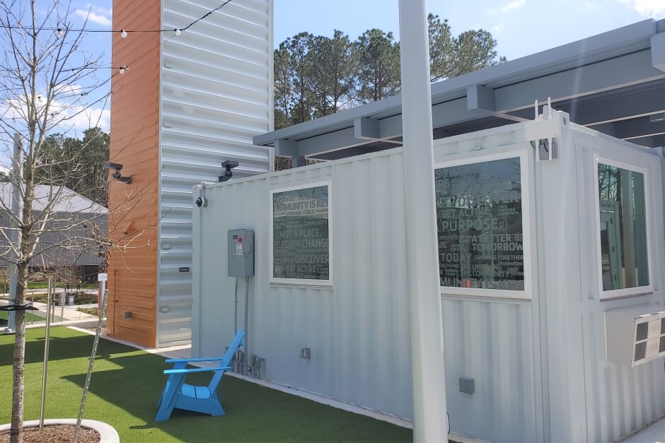 shipping container office at Holcomb Family YMCA