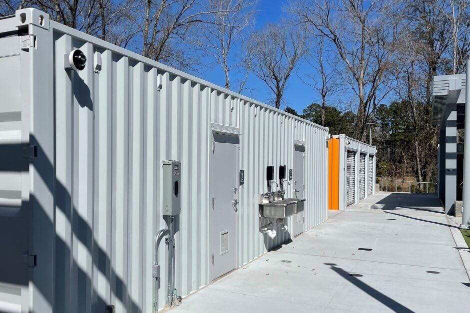shipping container restrooms at Holcomb Family YMCA
