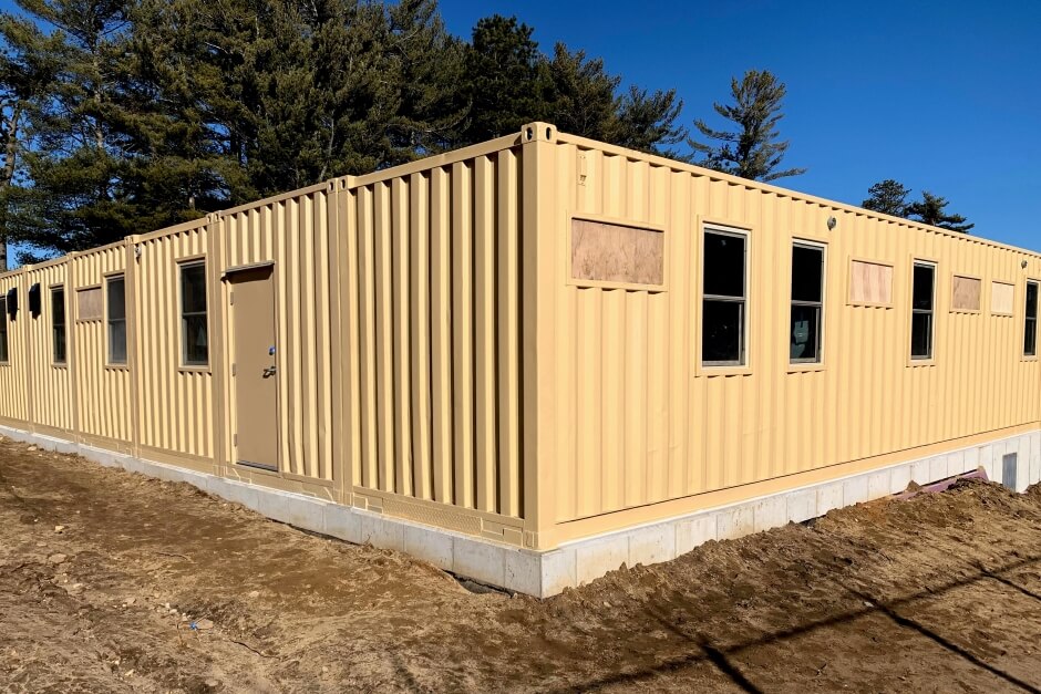 modified shipping container with foundation