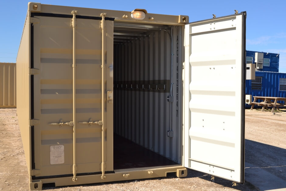 open cargo doors on a shipping container