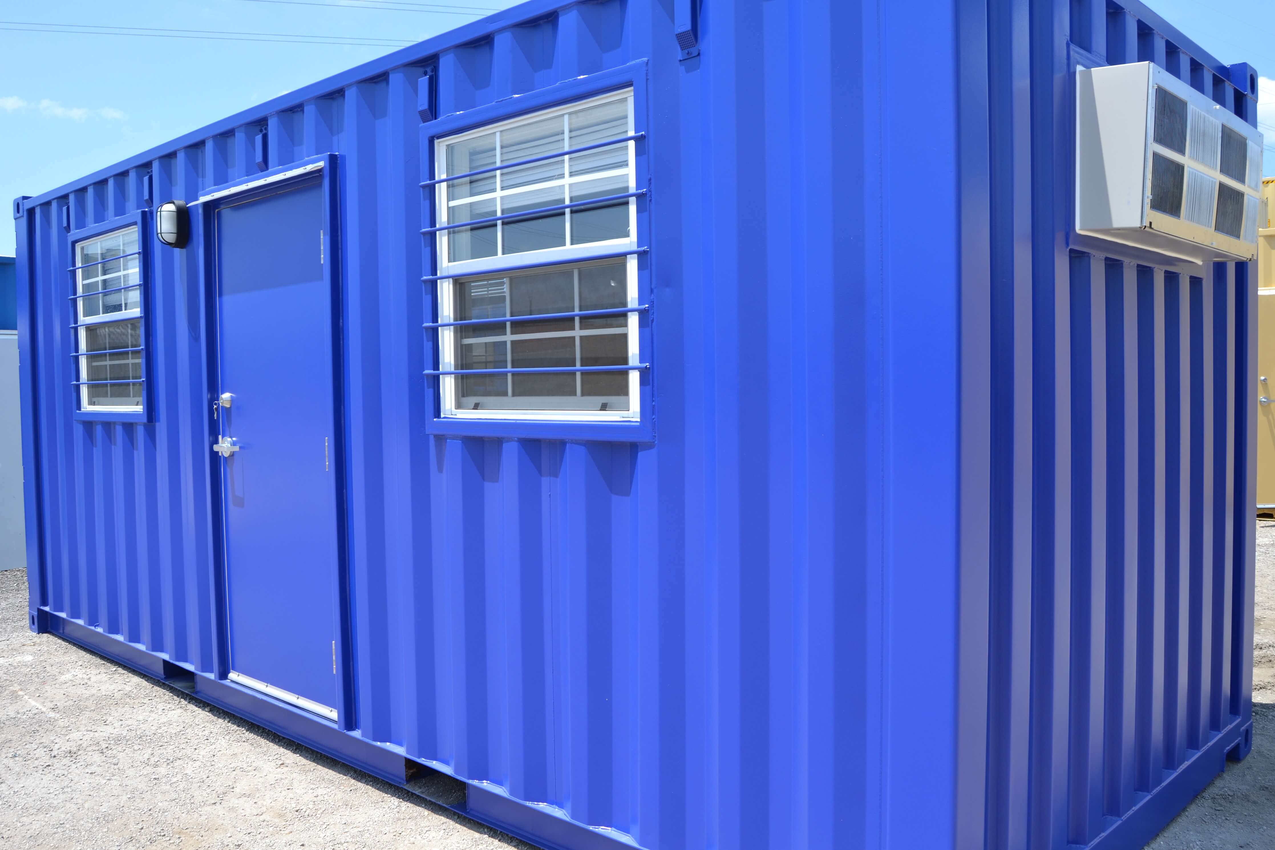blue shipping container office 