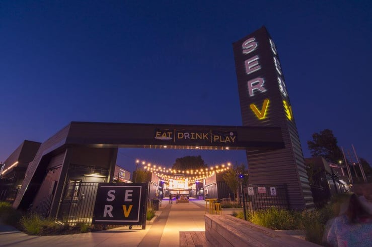 SERV container entrance night