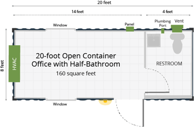 Open Office Shipping Container with Half-Bathroom