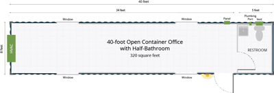 Open Office Shipping Container with Half-Bathroom