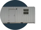 20-Foot Office with Half-Bathroom shipping container side view in circular cutout
