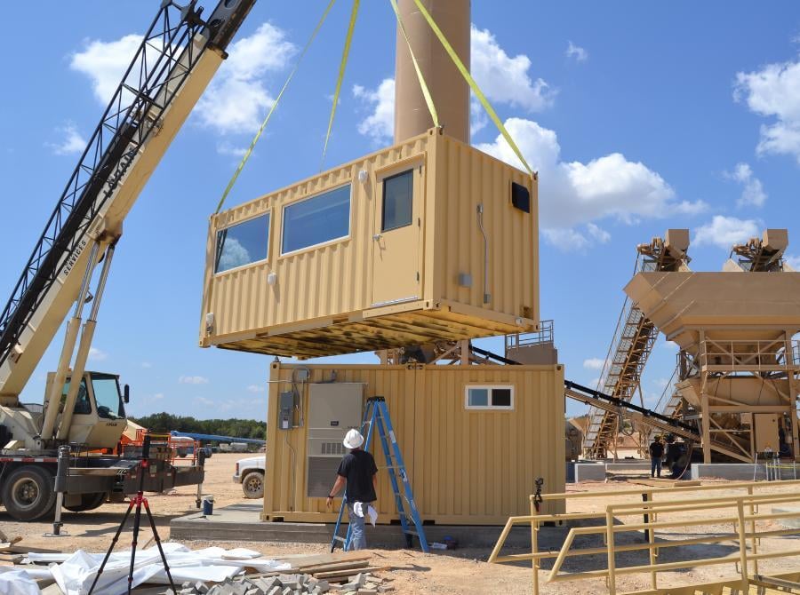 stacked container structure with crane